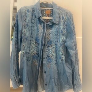 Talbot blue Jean shirt, detailed embroidery, never worn- with tags, large